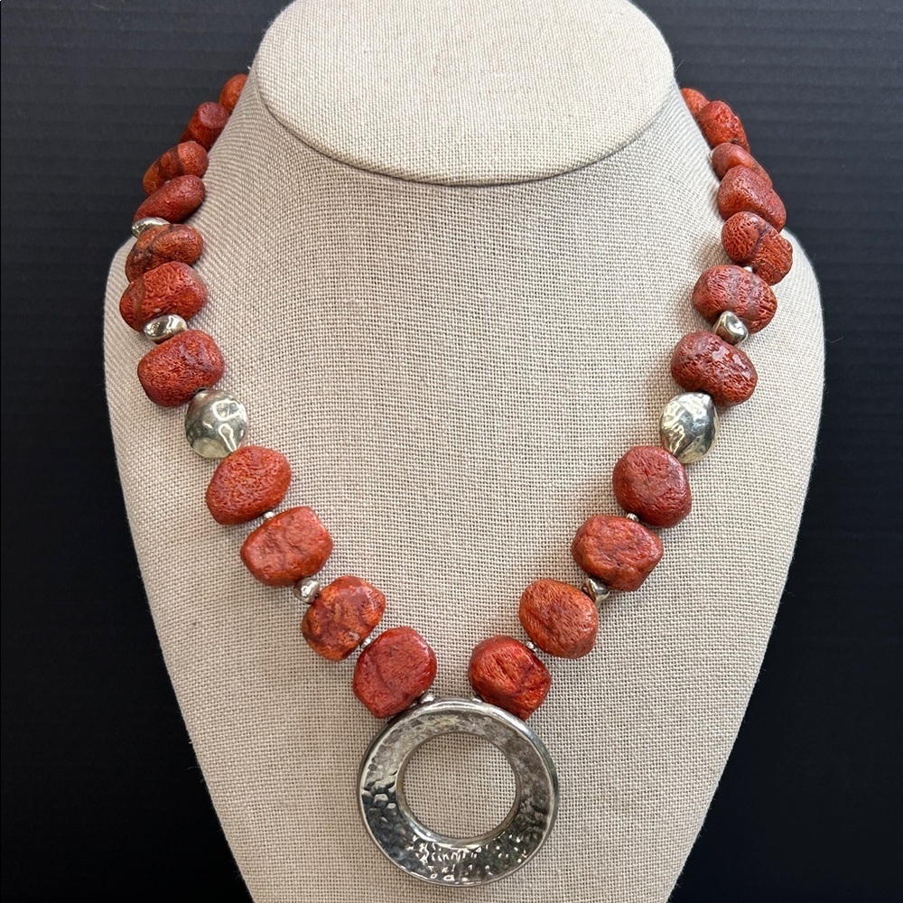 Silpada N1370 sterling silver necklace features red sponge coral beads